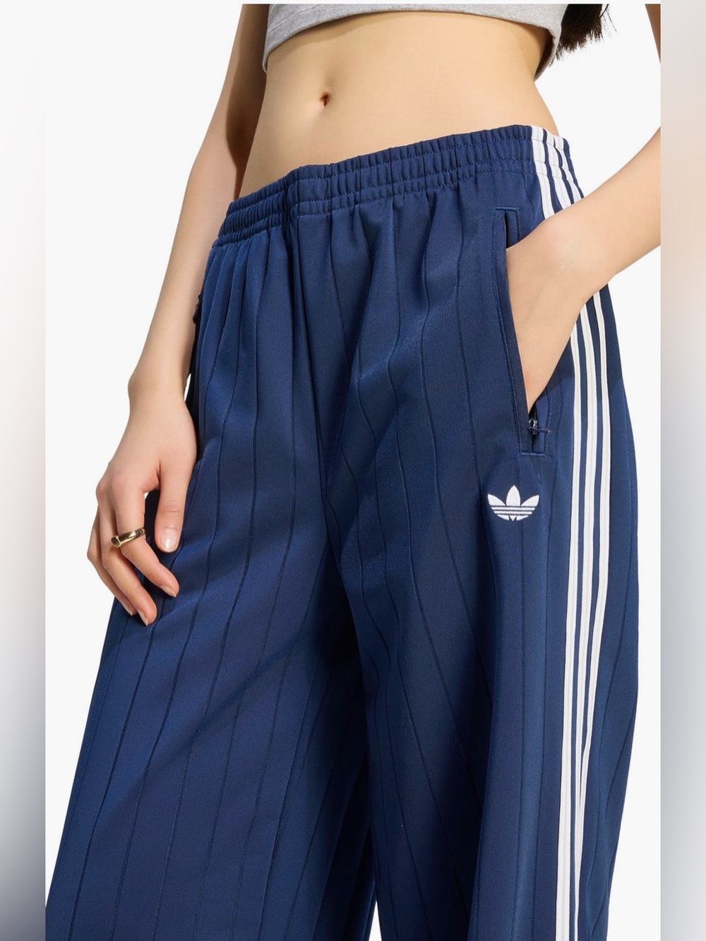 NWT adidas Originals Pinstripe Wide Leg Track Pants in Night Indigo